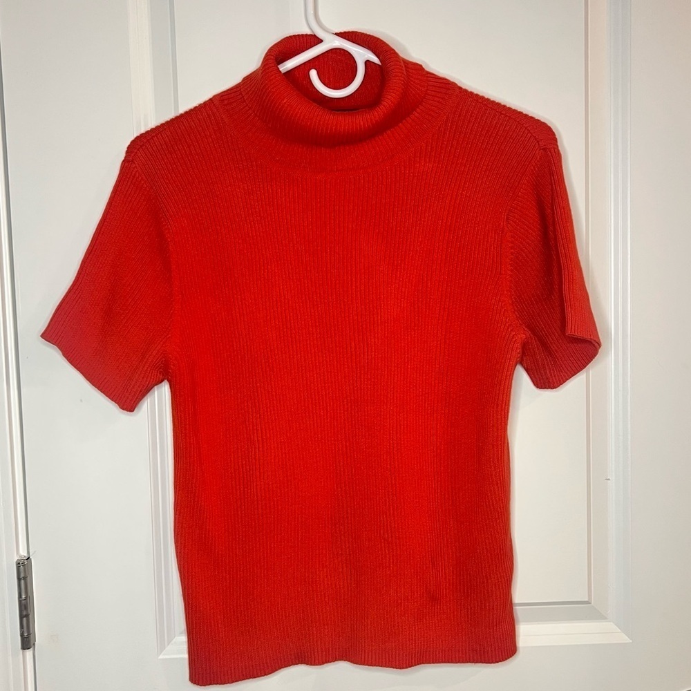 Women’s Turtleneck Short Sleeve Sweater Dark Orange Petite M